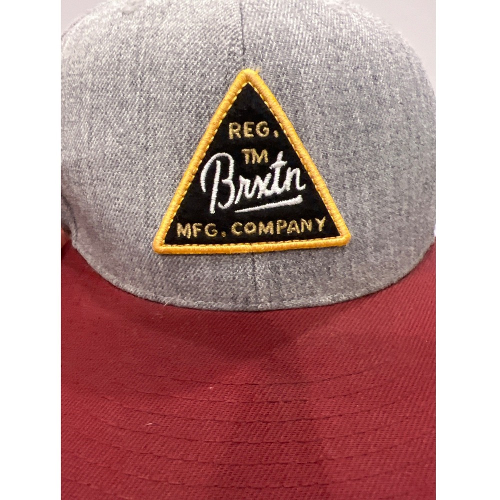 Brixton MFG Company Snapback‎ Hat Heather Gray Burgundy Triangle Logo Patch Cap